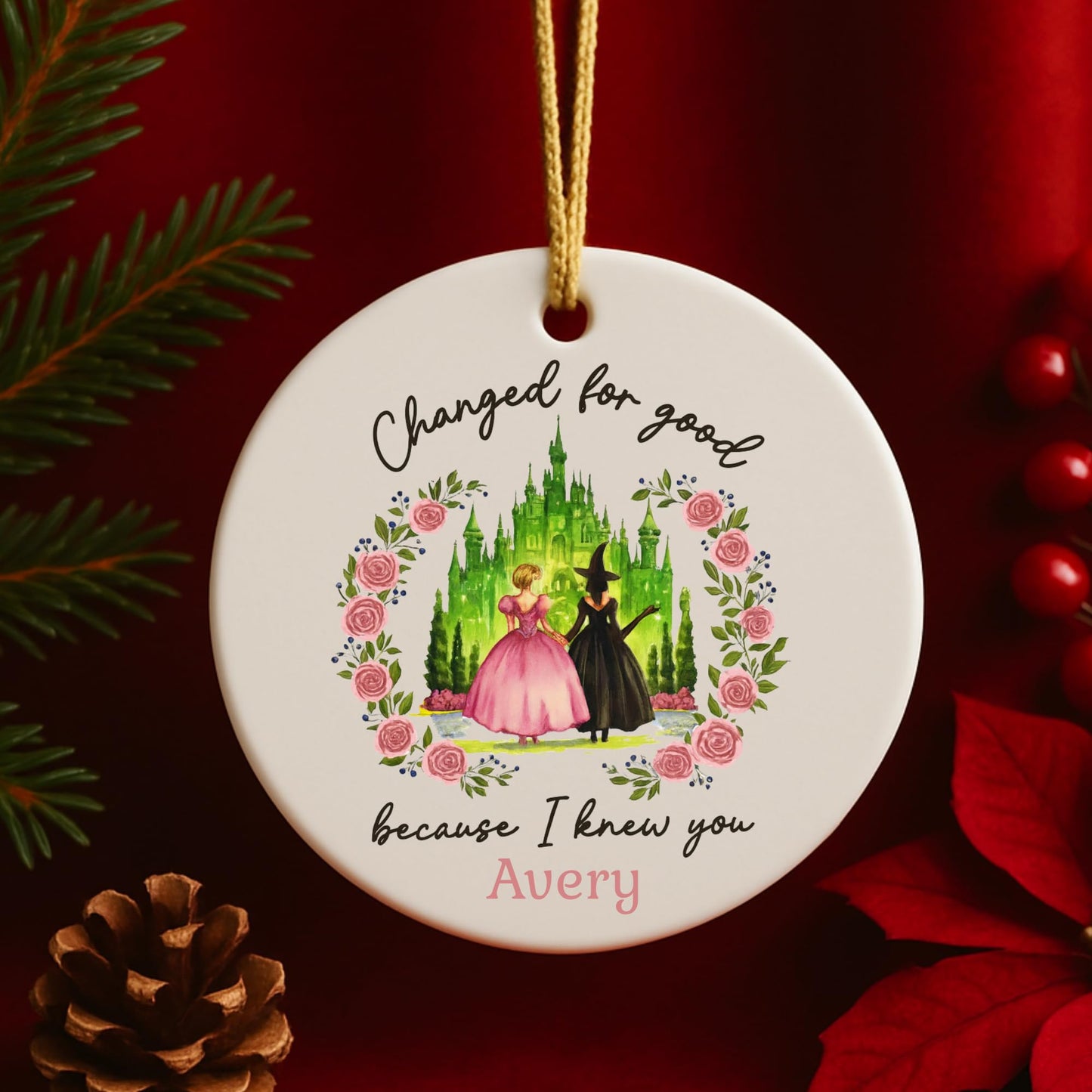Wicked Christmas Glass Ornament, Elphaba Glinda Ornament, Change for Good, Friendship Broadway Wicked Musical (Ceramic 2 Side, 1)
