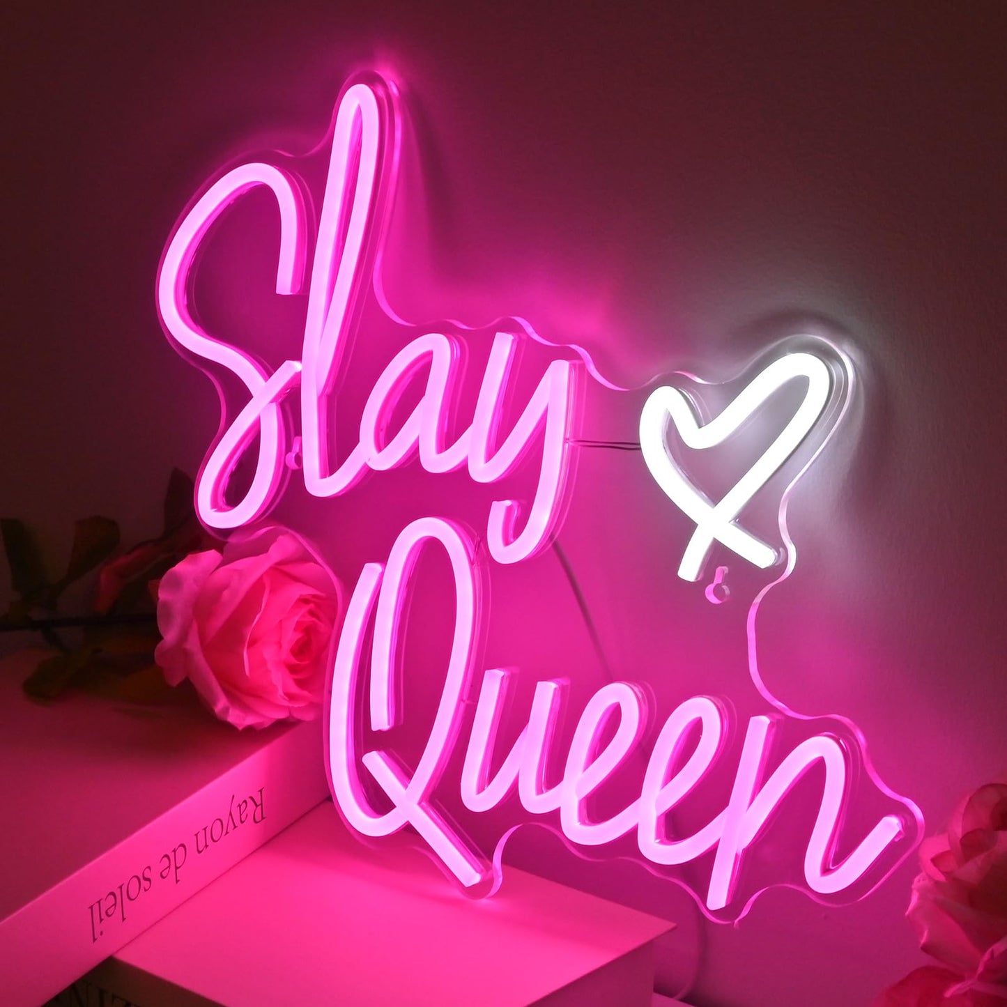 FAXFSIGN Slay Queen Neon Sign Pink White LED Neon Light Up Signs for Wall Decor Usb Neon Light for Bedroom Preppy Girl Aesthetic Room Dorm Decor Y2k Party Gifts