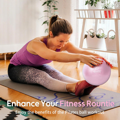 BOOSTFIT Small Exercise Ball with Pump, 9 Inch Mini Pilates Ball with Exercise Guide, Small Workout Ball for Stability, Fitness, Barre, Yoga, Core Training & Physical Therapy, Pink