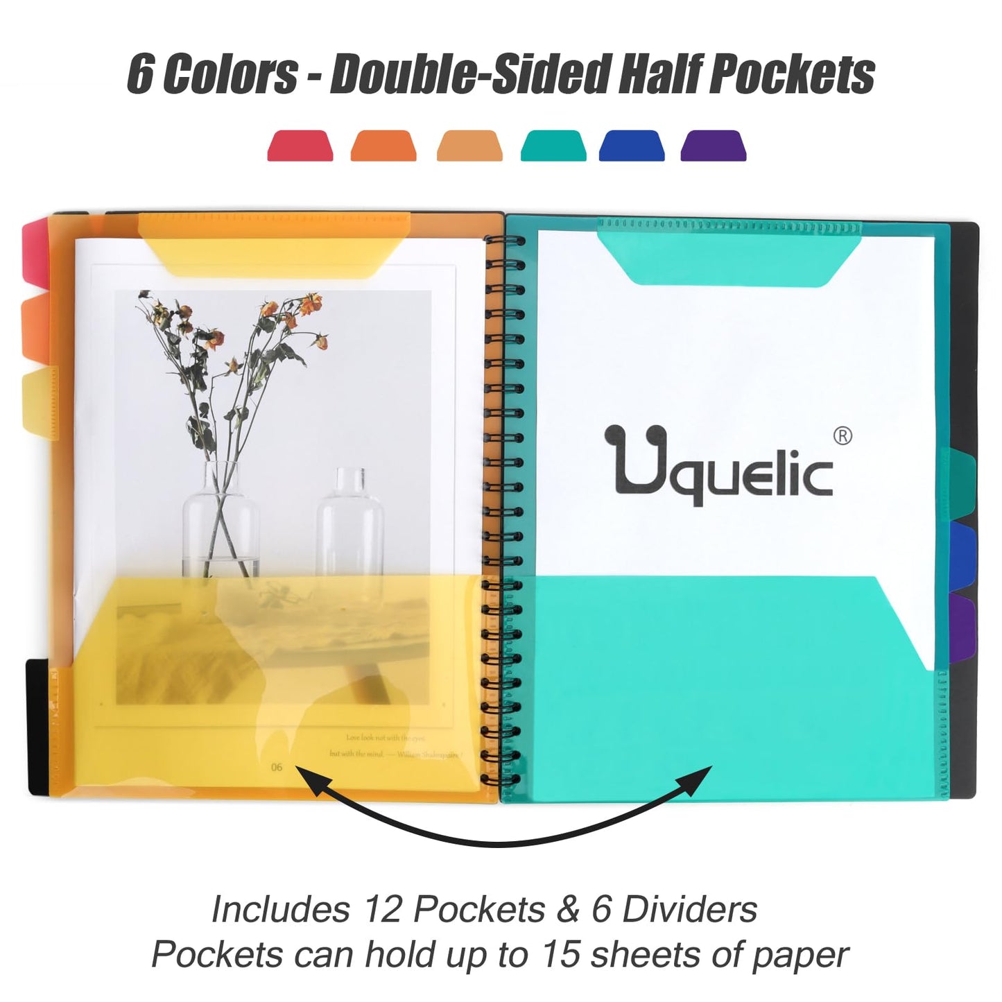 Uquelic Clipboard with Folder Organizer, 12 Pockets Project Organizer - Refillable Lined Notepad (11" x 8.5"), Hardcover Project Organizer with Stay-Put Tabs (Macaron 1 Pack)