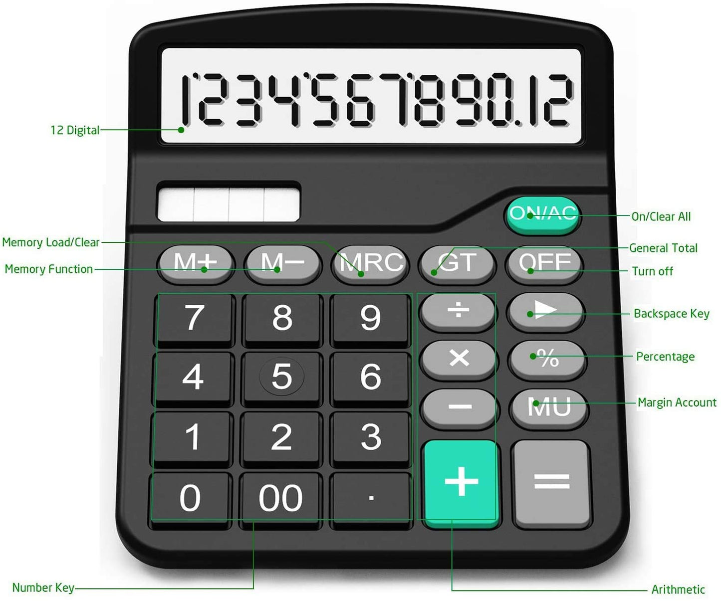Calculator, Splaks 2 Pack Standard Functional Desktop Calculators Solar and AA Battery Dual Power Electronic Office Calculators with 12-Digit Large Display (1 Basic Black&1 Updated Silver)