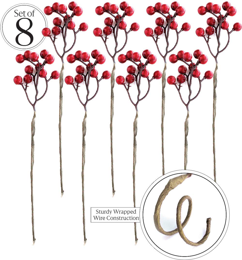 OLYPHAN Red Berry Picks Pip Berry Stems Winter Floral Sprays DIY Crafts, Wreath, Garland, Christmas Berries Ornaments Decoration-Decorative Home Holiday Decor, Table Centerpiece