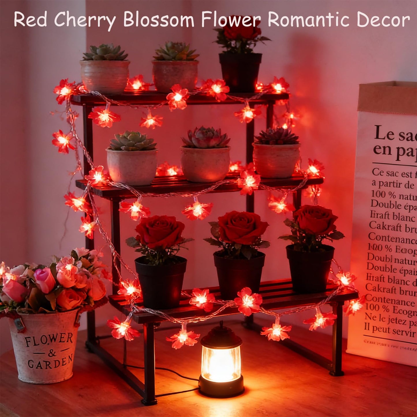 100 LED Red Cherry Blossom Flowrer String Lights, 33 FT Plug in Fairy Floral Lamp with 8 Modes, Flexible Clear Wire for Bedroom Balcony Patio, Valentine's Day Christmas Indoor Outdoor Decorations