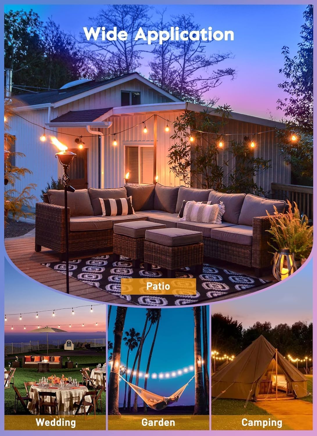 Brightown Outdoor String Lights, 82FT 25 Bulbs Shatterproof Patio Lights with Remote, IP65 Waterproof Dimmable Hanging Connectable LED Outdoor Lights for Backyard, Bistro, Porch, Deck, Balcony