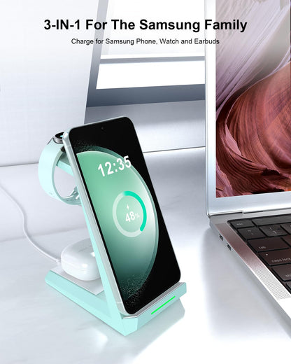 Wireless Charger for Samsung - NANAMI 3 in 1 Charging Station for Multiple Devices, Fast Charger Stand for Galaxy S25 S24 S23 Ultra S22 S21 Z Flip Fold 4,Galaxy Watch 6/5/5 Pro/4/3, Galaxy Buds 2 Pro