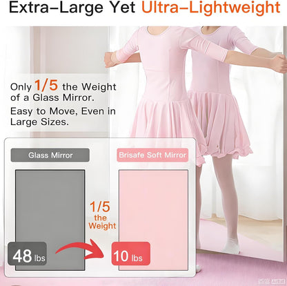brisafe 71" x 64" (2PCS 71" X 32") Gym Mirror - Full Length Wall Mirror for Gyms, Dance Studio, Home, Yoga - Ultra Lightweight Shatterproof Glassless Nanomiorror Reduces 60% Commercial Insurance Costs