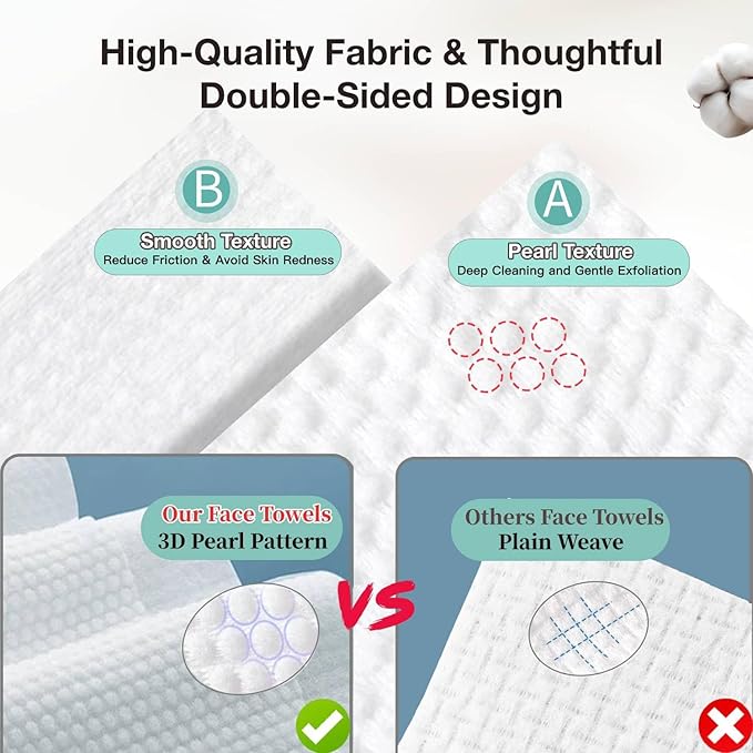 100% Pure Cotton Disposable Face Towel, 2 Pack Soft & Skin Friendly Face