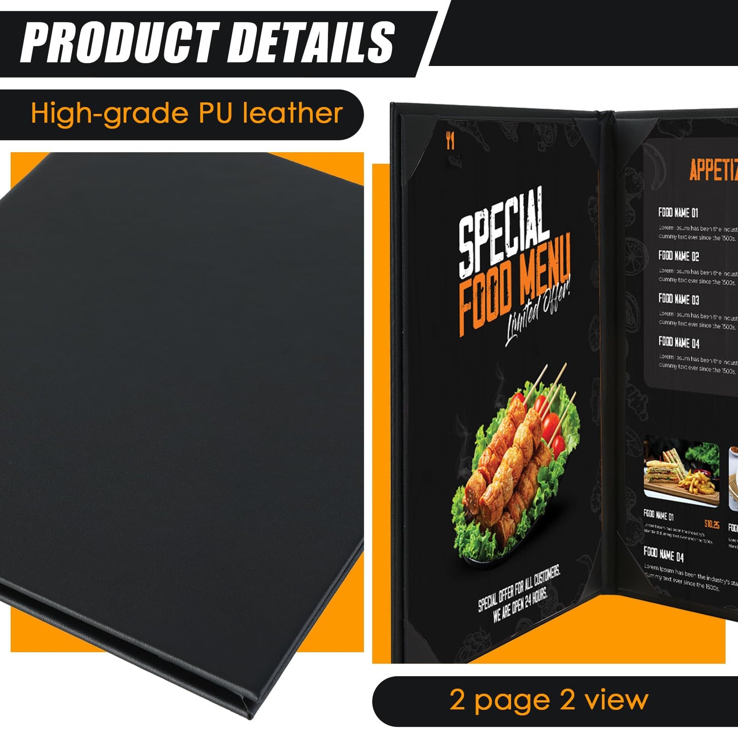 NATGAI Restaurant Menu Covers 8.5" x 11", 10 Packs PU Leather Menu Holders, Waterproof Double View Restaurant Menu Holders, Fit for Letter Size Restaurant Bar Cafe Hotel (2 View, 8.5"×11")