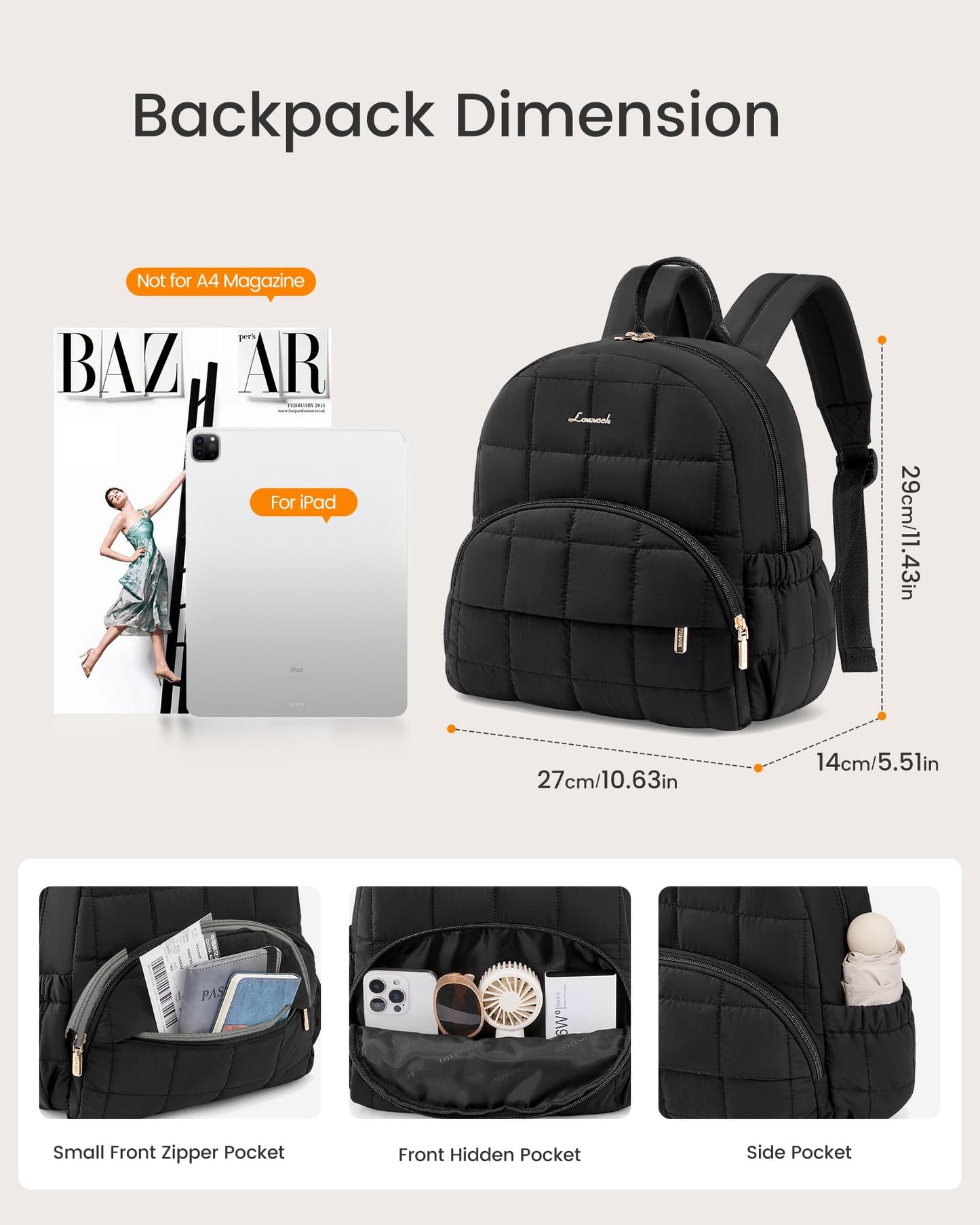 LOVEVOOK Small Backpack Purse for Women, Mini Puffer Backpack with Anti-theft Pocket, Lightweight Quilted Casual Daypack for Daily Work & Travel