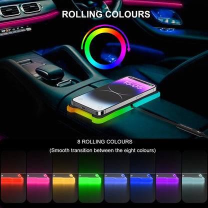 Wireless Car Charger Pad, REESTECQI 15W RGB Wireless Charger for Car Type C Non Slip Charging Pad for Car Compatible with Airpods iPhone 16/15/14/13/12,Samsung Google (30CM Cable)