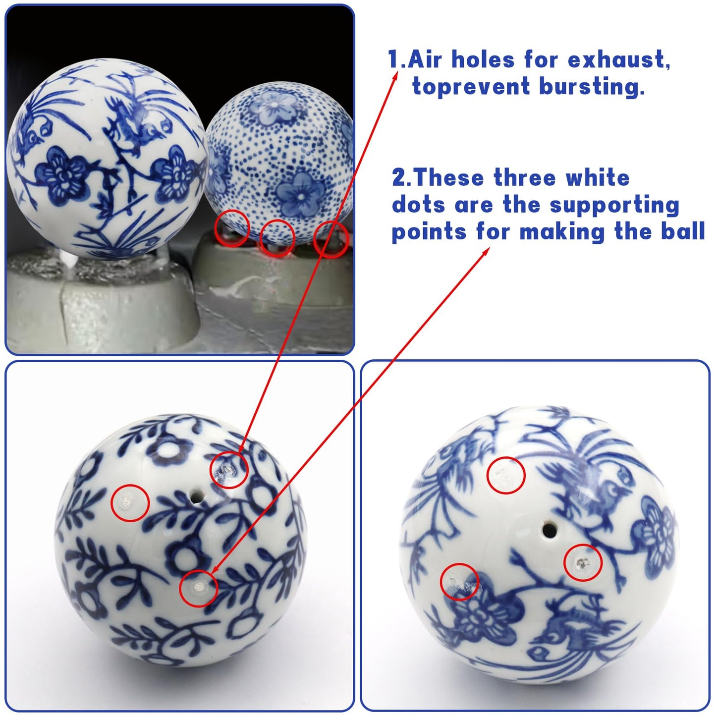CX Mpapali 6 Pcs Decorative Blue Balls Chinoiserie Blue and White Ceramic Balls for Centerpiece Bowls Farmhouse Basket Tray Vases Decoration Gifts for Dining Table Holiday(A)