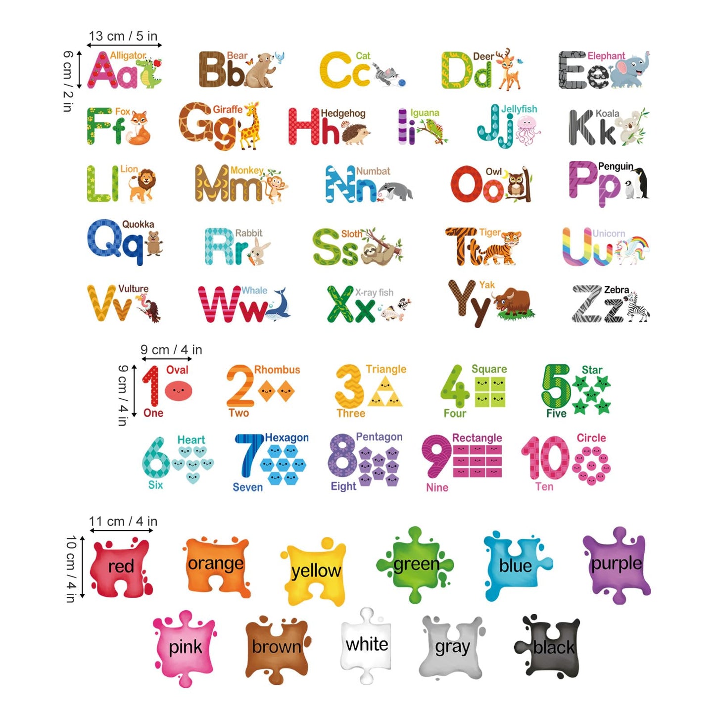 wondever Educational Learning Wall Stickers Alphabet Animals Numbers Shapes Colors Peel and Stick Wall Art Decals for Toddlers Kids Room Classroom Playroom
