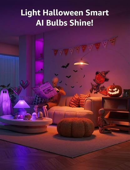 Lepro B1 AI Smart Light Bulbs - WiFi & Bluetooth RGBWW Color Changing LED Bulb Works with Alexa & Google Assistant, Personalized Al Lighting Designer, AI Voice Control, Music Sync, 2.4GHz Only, 4 Pack