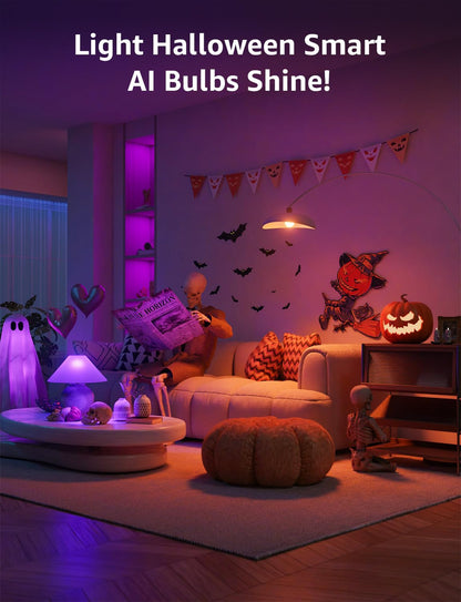 Lepro B1 AI Smart Light Bulbs - WiFi & Bluetooth RGBWW Color Changing LED Bulb Compatible with Alexa & Google Assistant, AI Generated Lighting LLM, AI Voice Control, Music Sync, 2.4GHz Only, 2 Pack