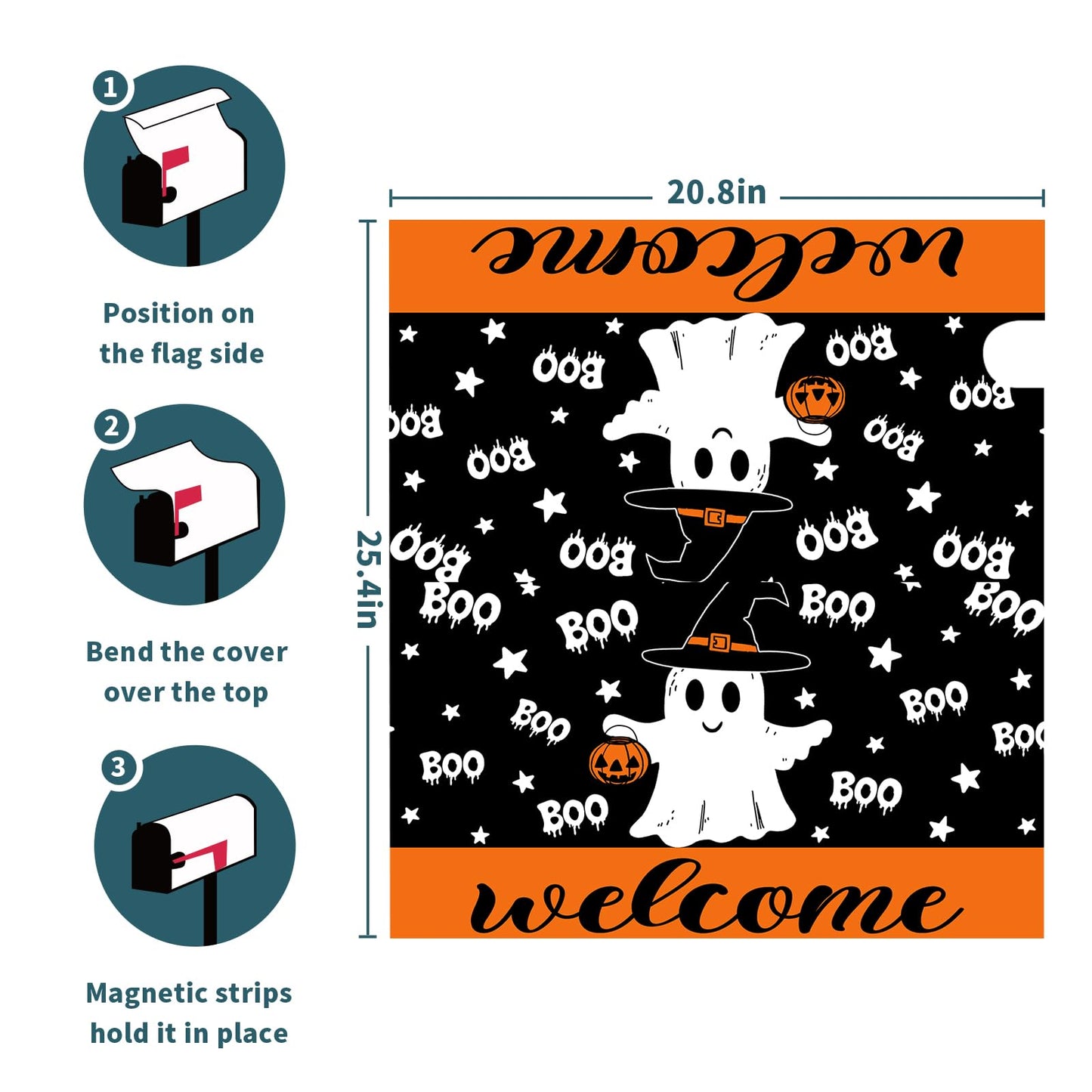 Halloween Ghost Boo Mailbox Cover Magnetic Large Size 25.5 x 21 Inch Halloween Pumpkin Mail Box Covers Fall Mailbox Wraps Welcome Letter Post Box Decoration for Home Garden Yard Outdoor Outside