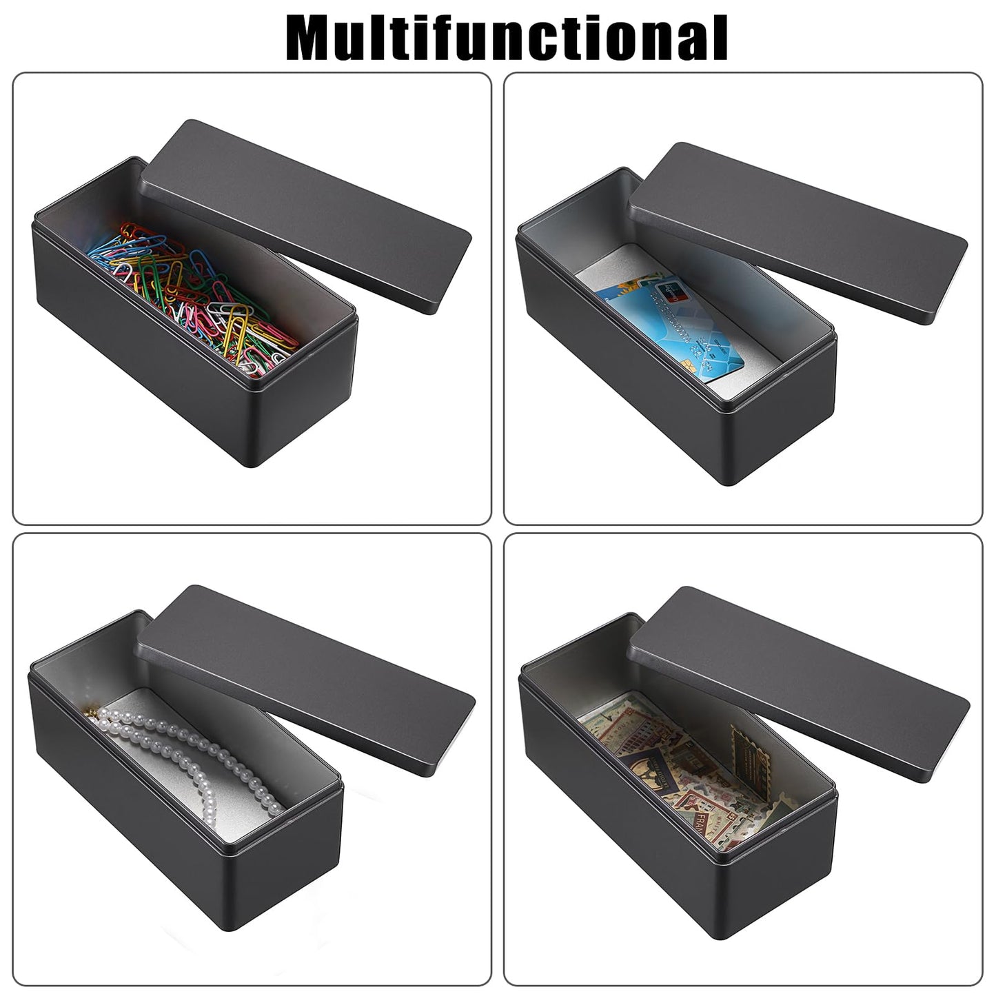 Hipiwe 2 Packs Black Metal Cash Box Rectangular Money Organizer with Lid Currency Storage Box Empty Box Container for Coin Bill Dollar Stamp Jewelry