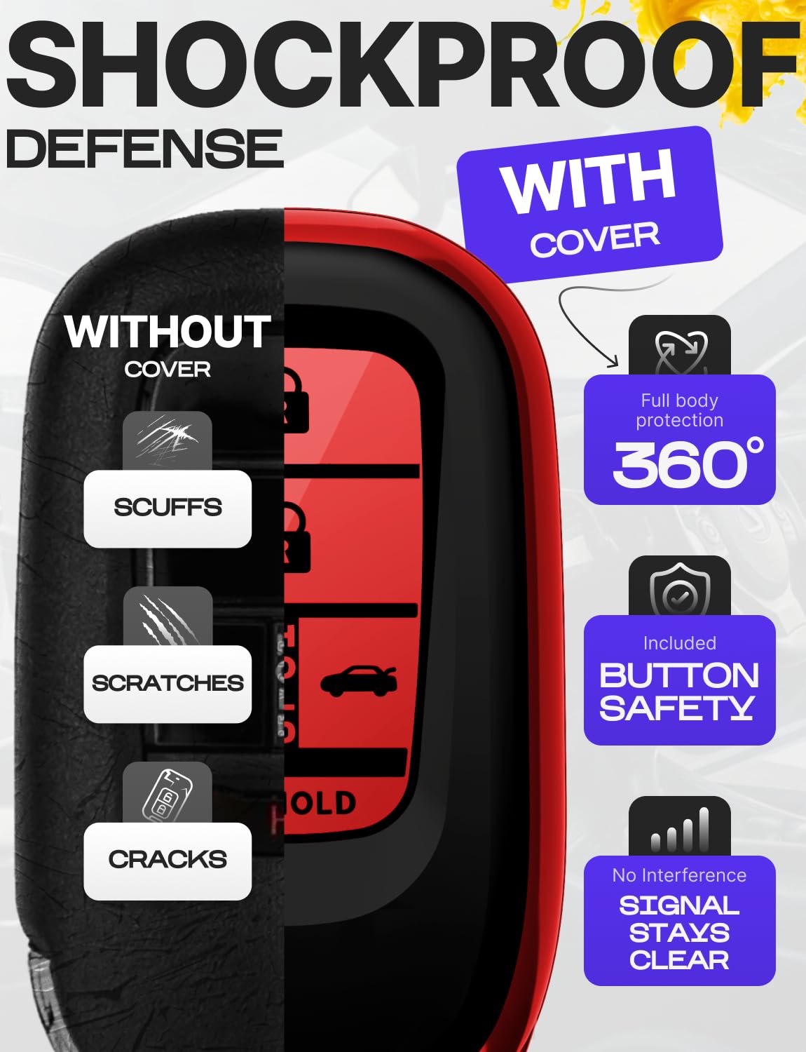 Lucrum Compatible with Honda Key Fob Cover & Leather Keychain - TPU Keyfob Case for Accord Civic CR-V HR-V Pilot Ridgeline, For 5 Button Remote (2022-2026) - Red and Black