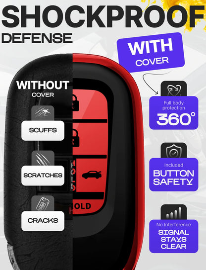 Lucrum Compatible with Honda Key Fob Cover & Leather Keychain - TPU Keyfob Case for Accord Civic CR-V HR-V Pilot Ridgeline, For 5 Button Remote (2022-2026) - Red and Black