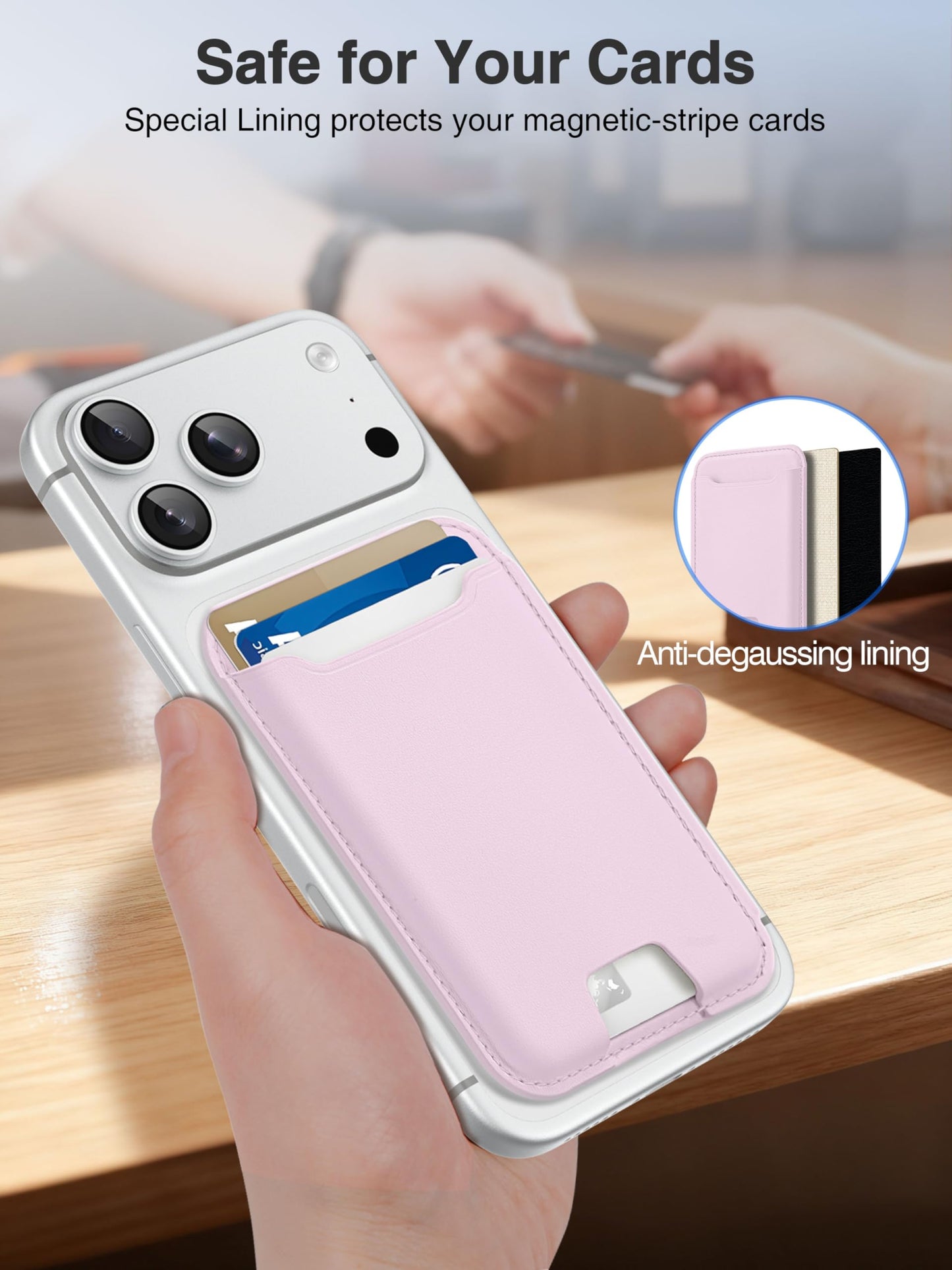 TopMade for Magsafe Wallet, Strongest Magnetic Card Holder for iPhone 17, iPhone 16/15/14/13/12 Series, Leather Magnetic Phone Wallet with Powerful Magnets, RFID Blocking, Fit 4 Cards, Pink