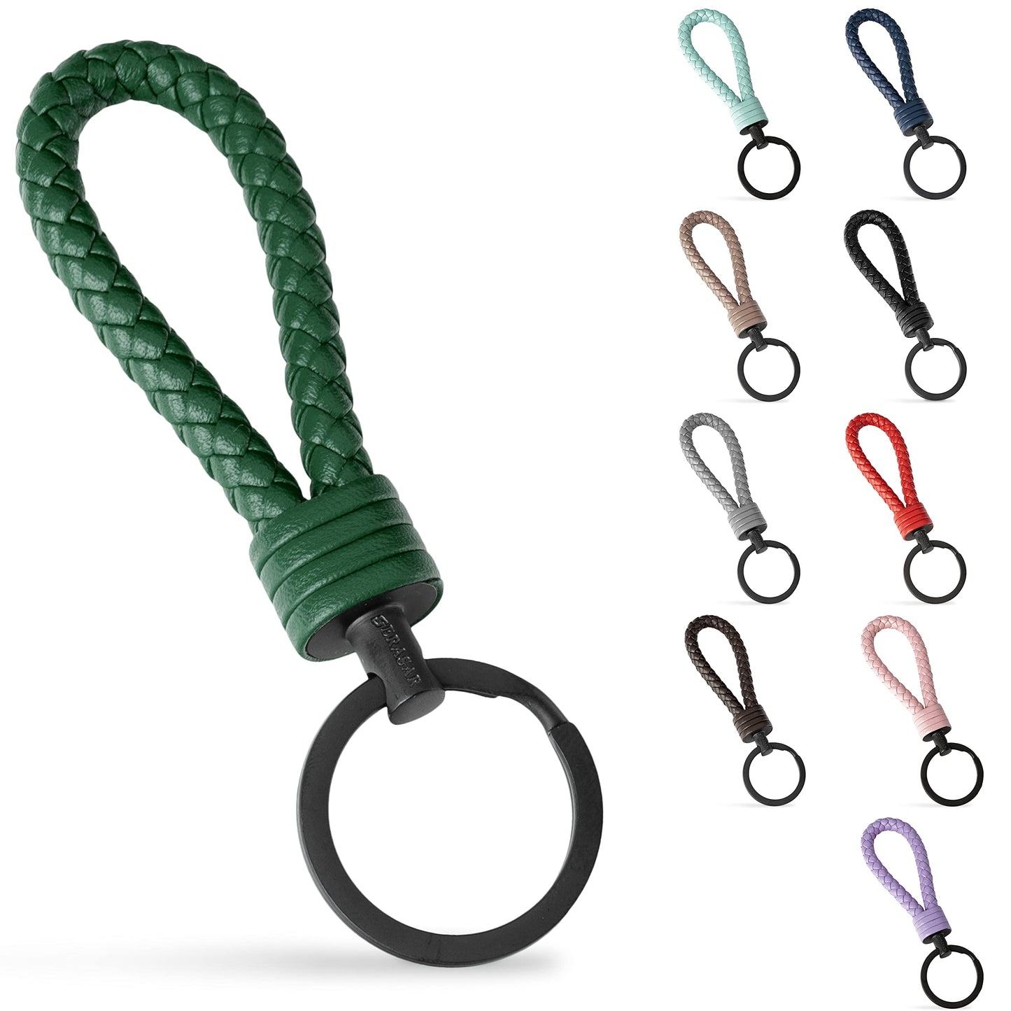 SERASAR Leather Cord Stainless Steel Key Chain Additional Rings Small Keys Ideal Car, Motorcycle, Bicycle House Keychain Gift Box
