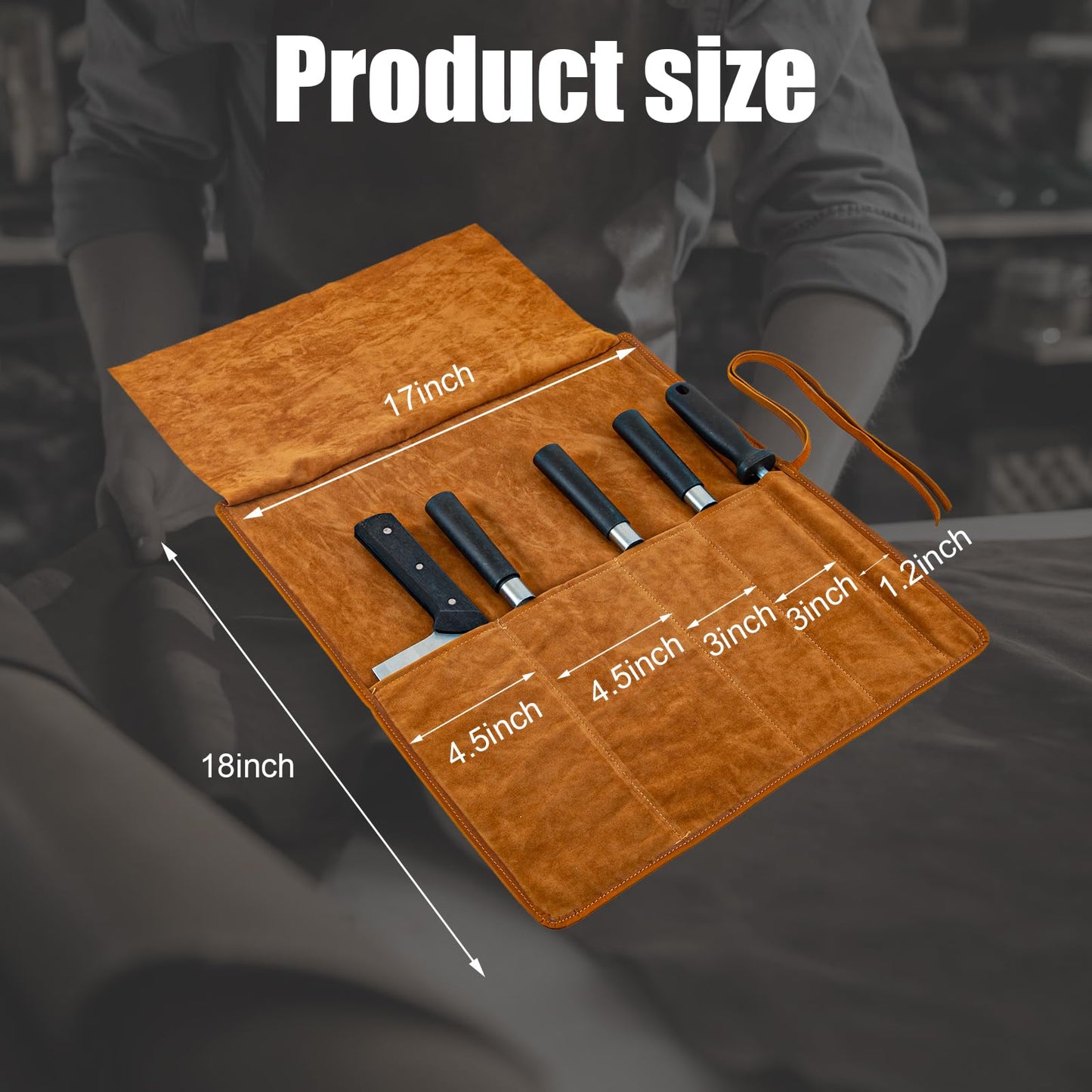 Baizoy Knife Roll Bag Genuine Leather,Chefs Professional 5 Knives and Cookware,Perfect for The Traveling Chef,Travel Tool Roll Pouch,No Tools Included