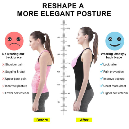 URSEXYLY Back Brace For Women Waist Trainer Vest Tummy Control Body Shaper Back Straightener Posture Corrector Spinal Neck Shoulder Support Adjustable Posture Trainer(M,Black)