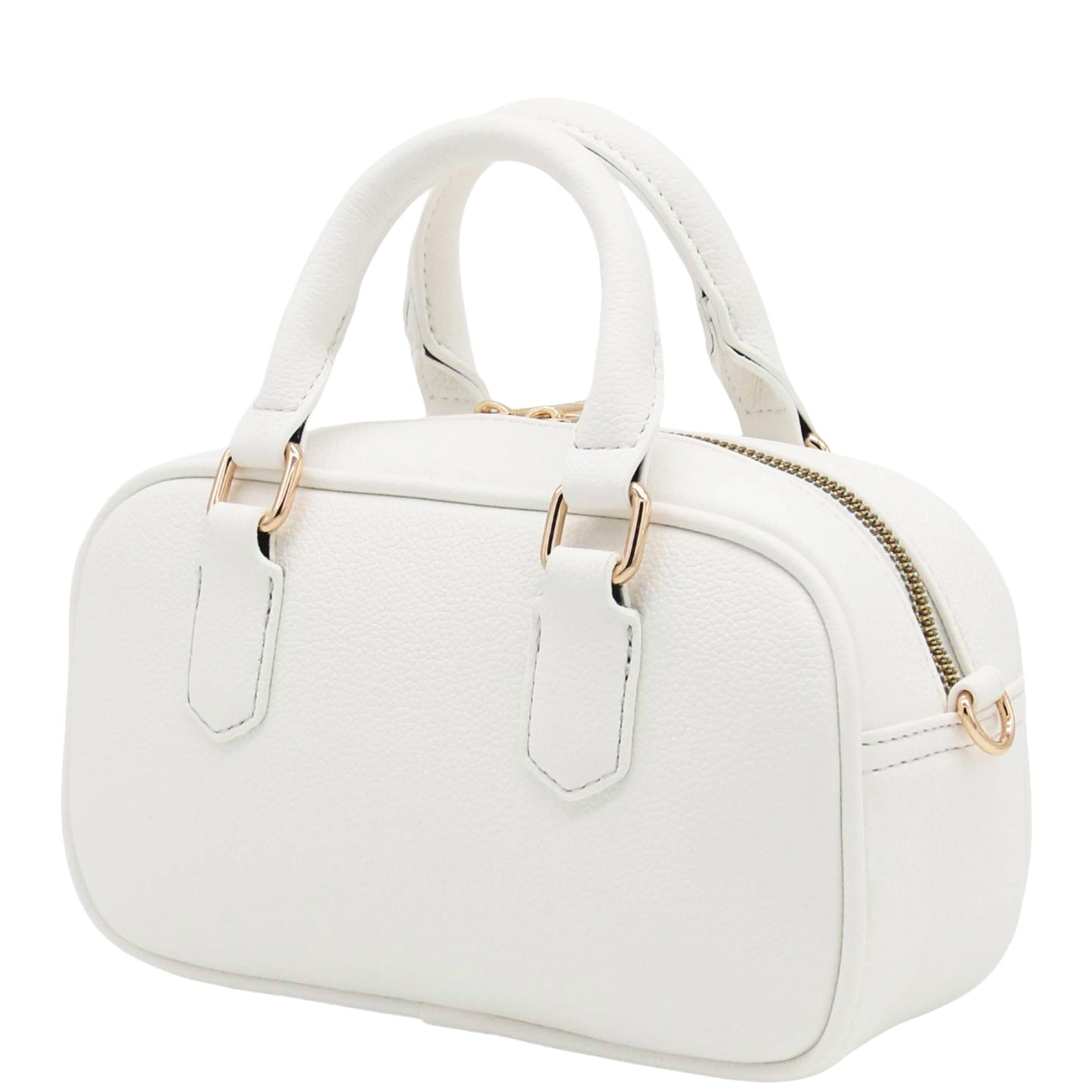 FashionPuzzle Mini PU Leather Satchel Purse Top Handle Crossbody Bag (White)