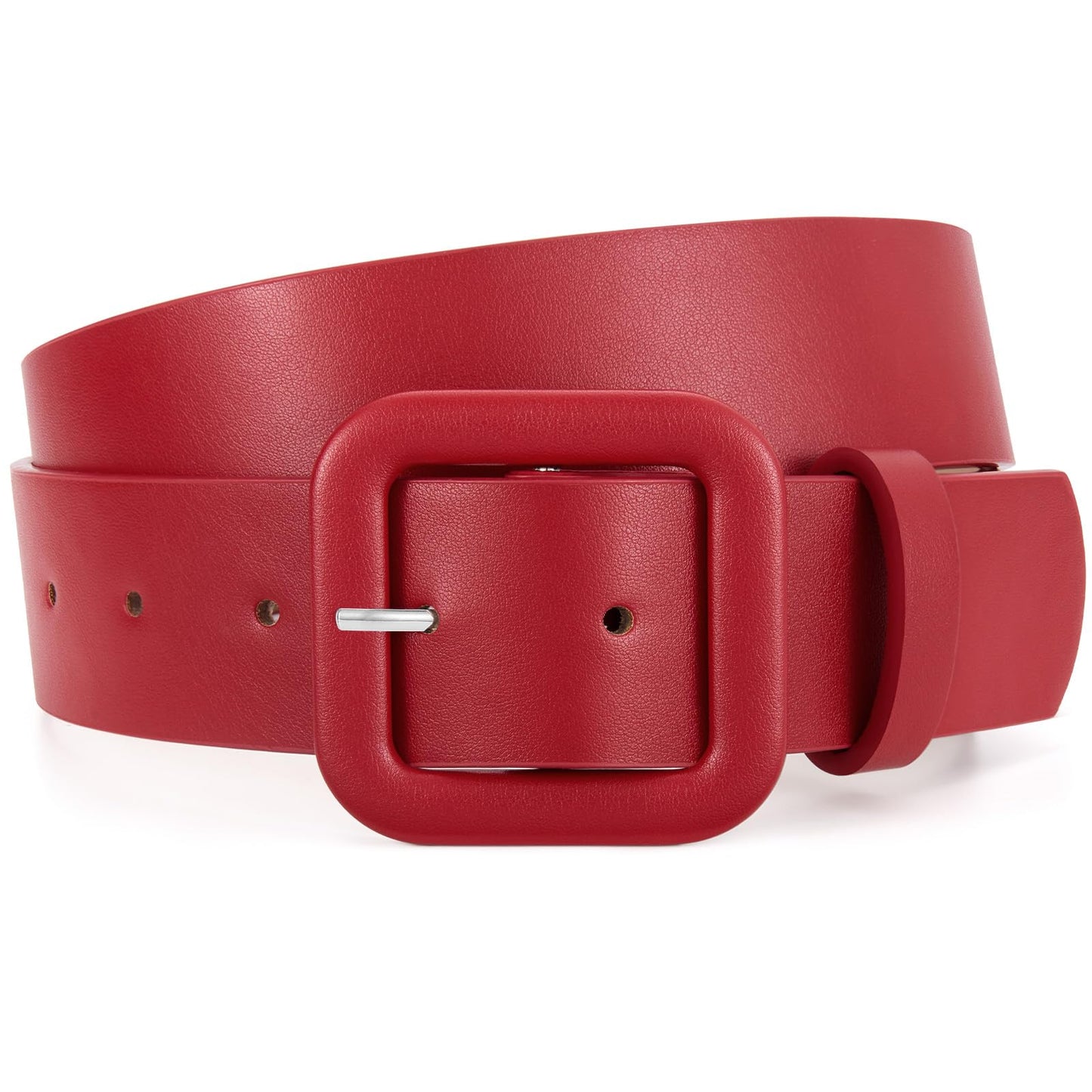 WHIPPY Women Leather Belt Candy Color Fashion Square Buckle Belt Ladies Belt for Jeans Pants Dresses, Bright Red, M
