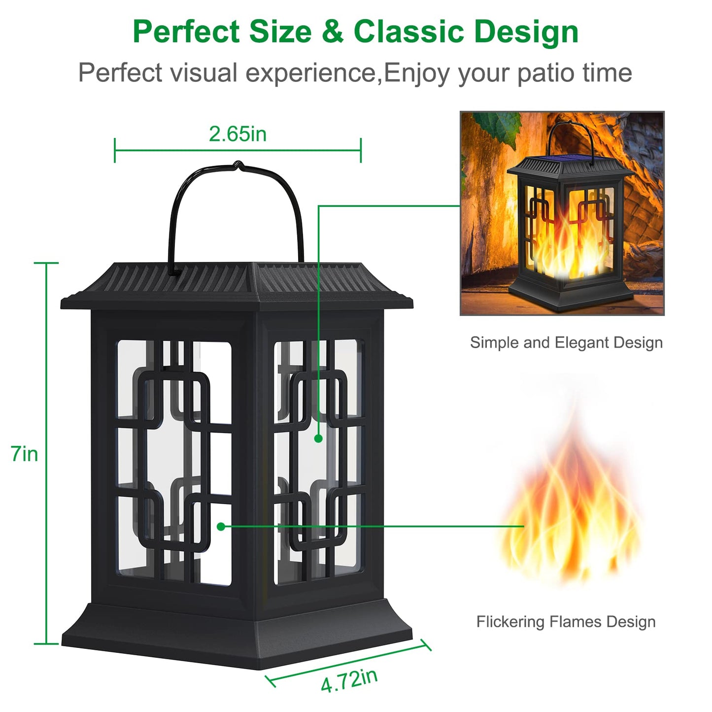 Woenergy Solar Lanterns Outdoor Waterproof, Hanging Solar Lights for Outside Black Hanging Solar Powered Lantern Decorative for Garden Yard Patio, 2 Pack