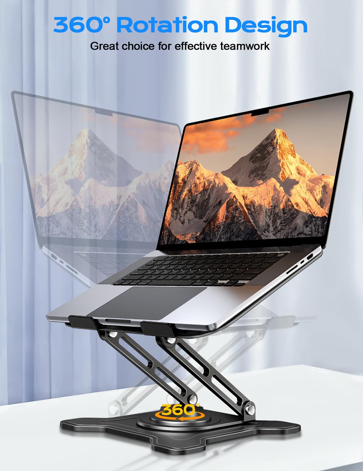 JCZT Adjustable Laptop Stand for Desk, 360° Rotating Base Ergonomic Computer Stand, Laptop Riser Foldable Protable for Office Home Fits Compatible with MacBook Pro/Air Notebook up to 10-16" Black