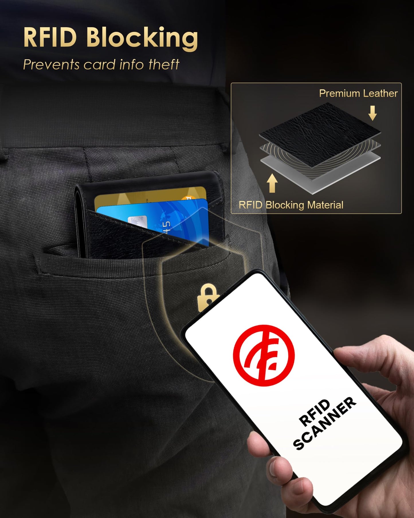 QLD Wallet for Men - RFID Blocking [Functional & Practical] Bifold Slim Minimalist Credit Card Holder Pop Up Metal Case with Cash Slot, Front Pocket with ID Window, Gift Boxed (BLACK)