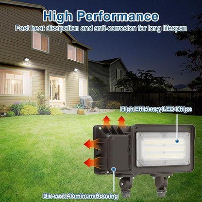 DAKASON 50W LED Flood Light Outdoor, Dusk-to-Dawn Photocell 180° Adjustable Knuckle, 6500LM 5000K Replaces 150-200W HPS/MH, IP65 Waterproof Outdoor Security Lighting Fixture, 100-277Vac, ETL Listed