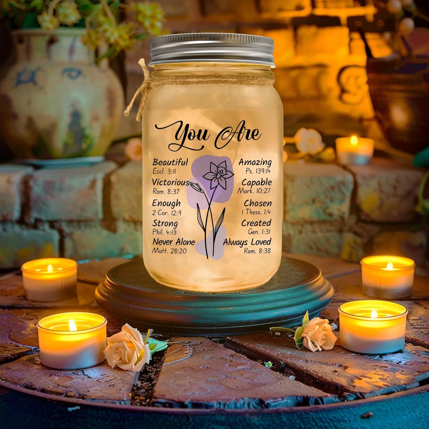Religious Gifts for Women Christian Mason Jar Lamp - Easter Mothers Day Inspiration for Mom Bible Encouragement Gifts for Women - Faith Jar 14oz Nightlight Bible Scripture for Mom Nana Girlfriend