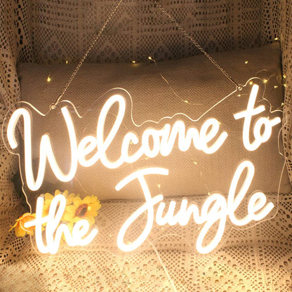 Welcome to the Jungle LED Neon Signs Warm White Neon Lights for Wall Decor USB Light Up Sign For Garden Home Porch store Christmas Living Room Bar Decoration(16.5 * 11Inch)