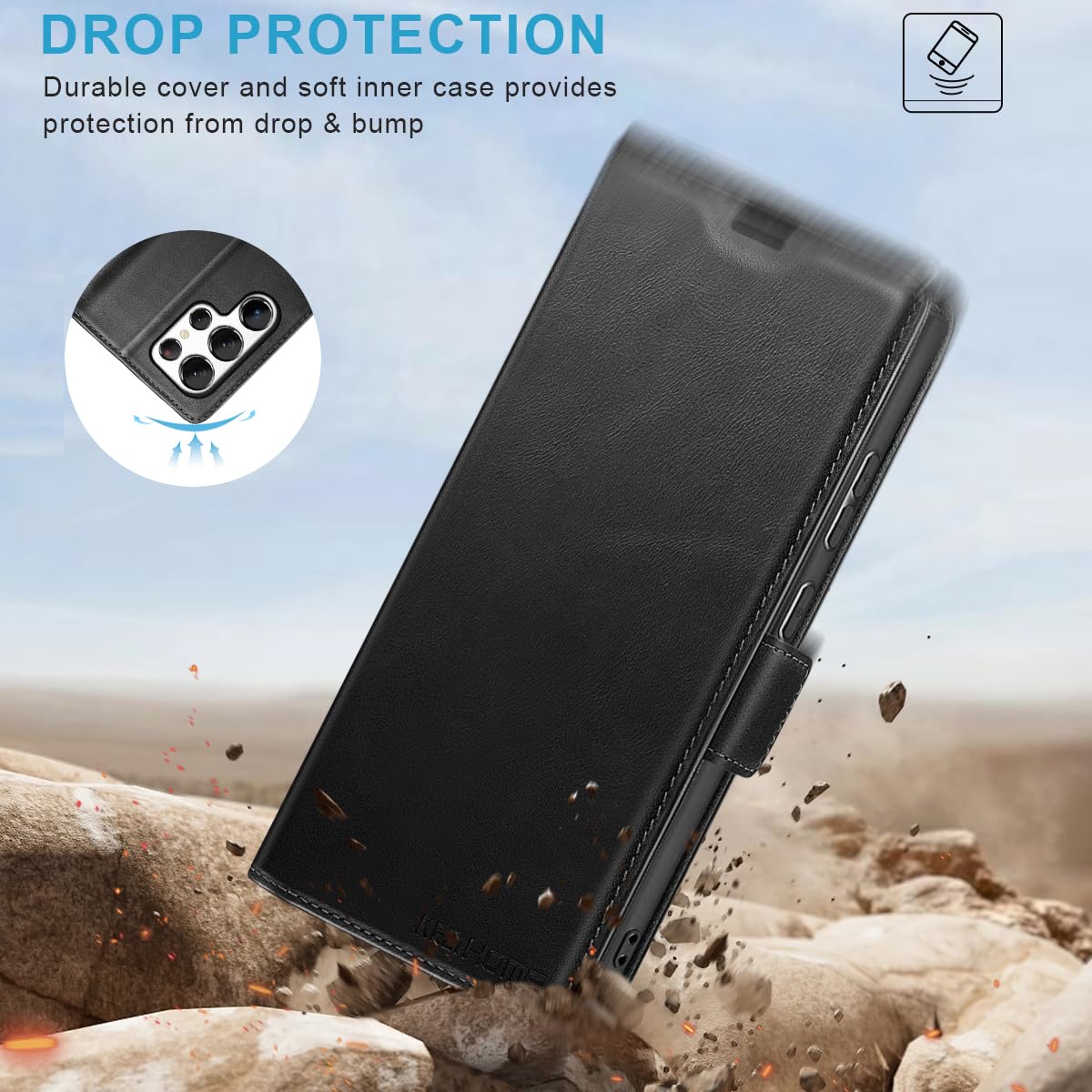 KEZiHOME for Samsung Galaxy S24 Ultra Case, Genuine Leather Wallet Case [RFID Blocking] Card Slot Kickstand Magnetic Protective Phone Folio Cover Compatible with Samsung S24 Ultra 6.8" (Black)