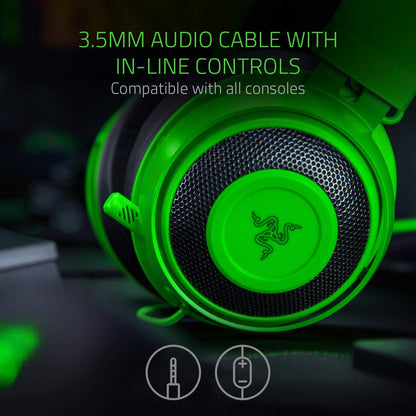 Razer Kraken - Cross-Platform Wired Gaming Headset (Custom Tuned 50 mm Drivers, Unidirectional Microphone, 3.5 mm Cable with in-line Controls, Cross Platform Compatible) Green
