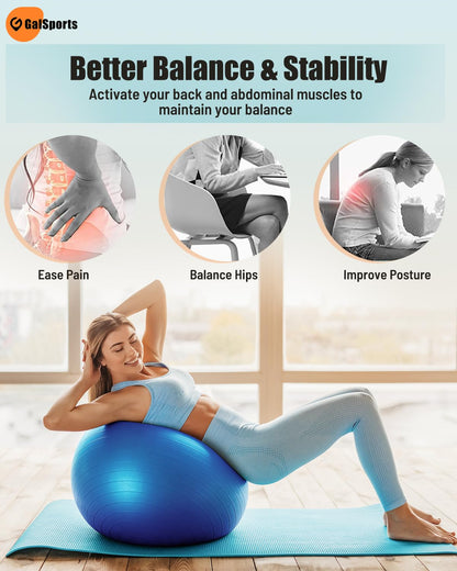 GalSports Anti-Burst Slip Resistant Stability Ball - Swiss Ball for Home Gym & Physical Therapy