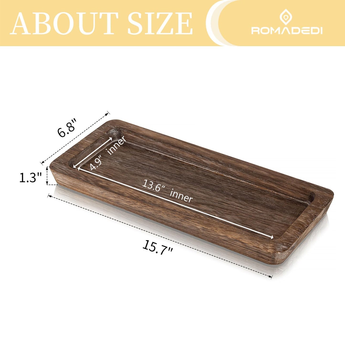 Romadedi Wooden Decorative Tray Candle Holder - Wood Long Narrow Tray Home Decor Small Rustic Centerpieces Trays for Coffee Table Dining Room Kitchen