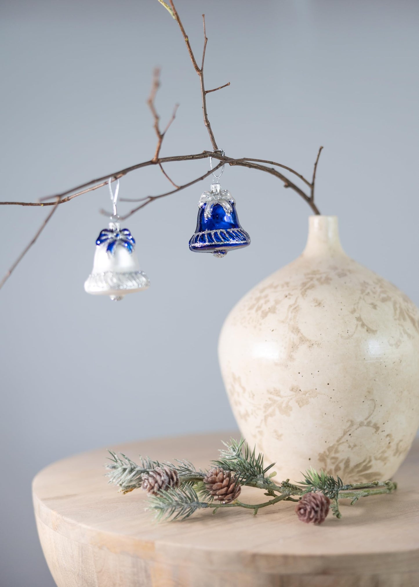 Polish Gallery Mini Glass Tree Ornaments White Jingle Bell Handcrafted Mouth Blown Glass 1 Inch Mini Ornaments Tiny Christmas Ornaments Made in Poland