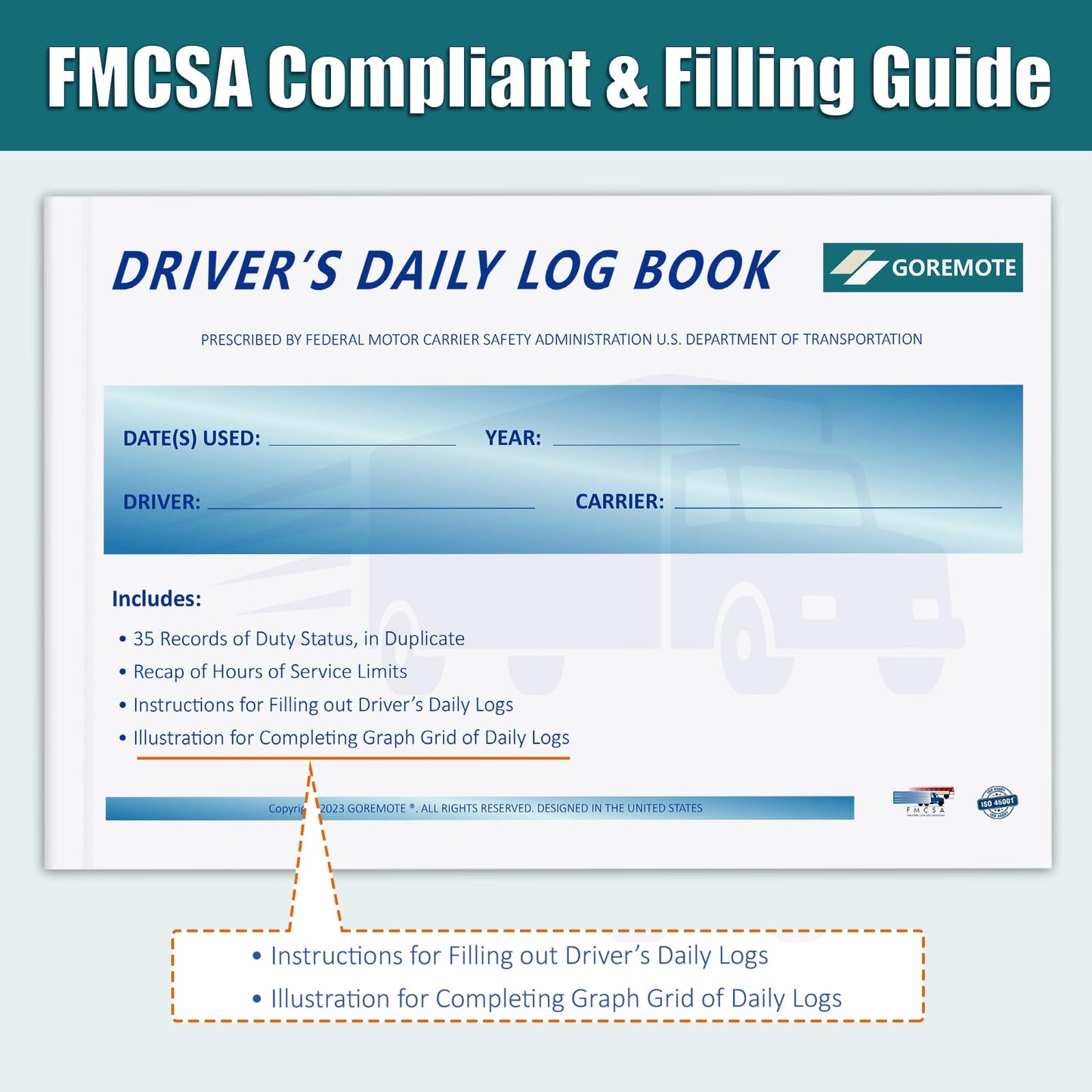 Daily Log Books for Truck Drivers with 7 & 8 Day Recap, 10 Pack, 2-Ply Carbonless, 35 Sets of Forms per Book, 8.5" x 5.5", Paper Driver Log Books for Truckers, Meet Requirements