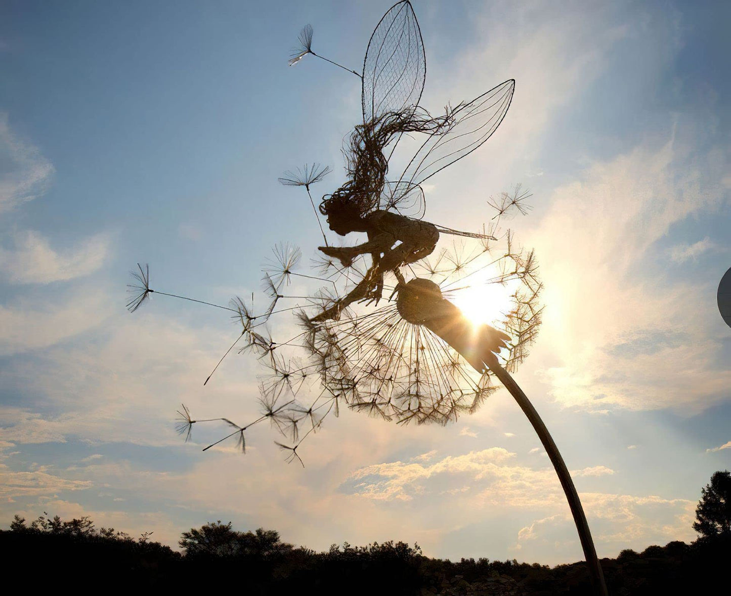 Fcteap Flower Fairy Dancing with Dandelion Garden Art Sculpture Stainless Steel Statue Christmas Halloween Decoration for Outdoor Yard Courtyard Lawn Patio Metal Ornaments (Hurdle)