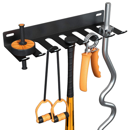 Riuog Wall Mount Gym Storage Rack, Heavy Duty Alloy Steel Workout Organizer with Carabiners, Hanging Holder for Yoga Mat Foam Roller Resistance Bands Jump Rope, Black