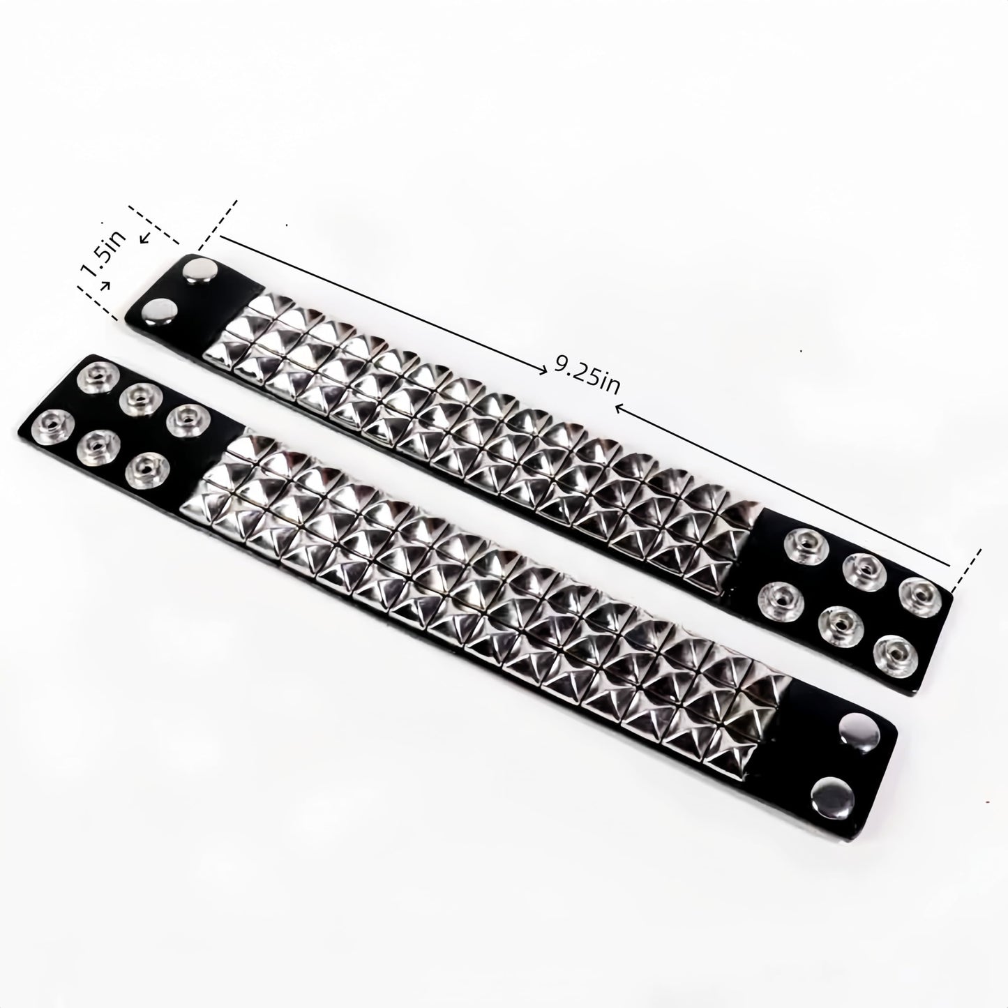 SCOPLATY Genuine Leather Bracelet Cuff with Spikes studded Rivets - Adjustable Metal Wristband for Men Women, 80s Goth Rock Accessories (Silver, Width 1.5 Three-row)