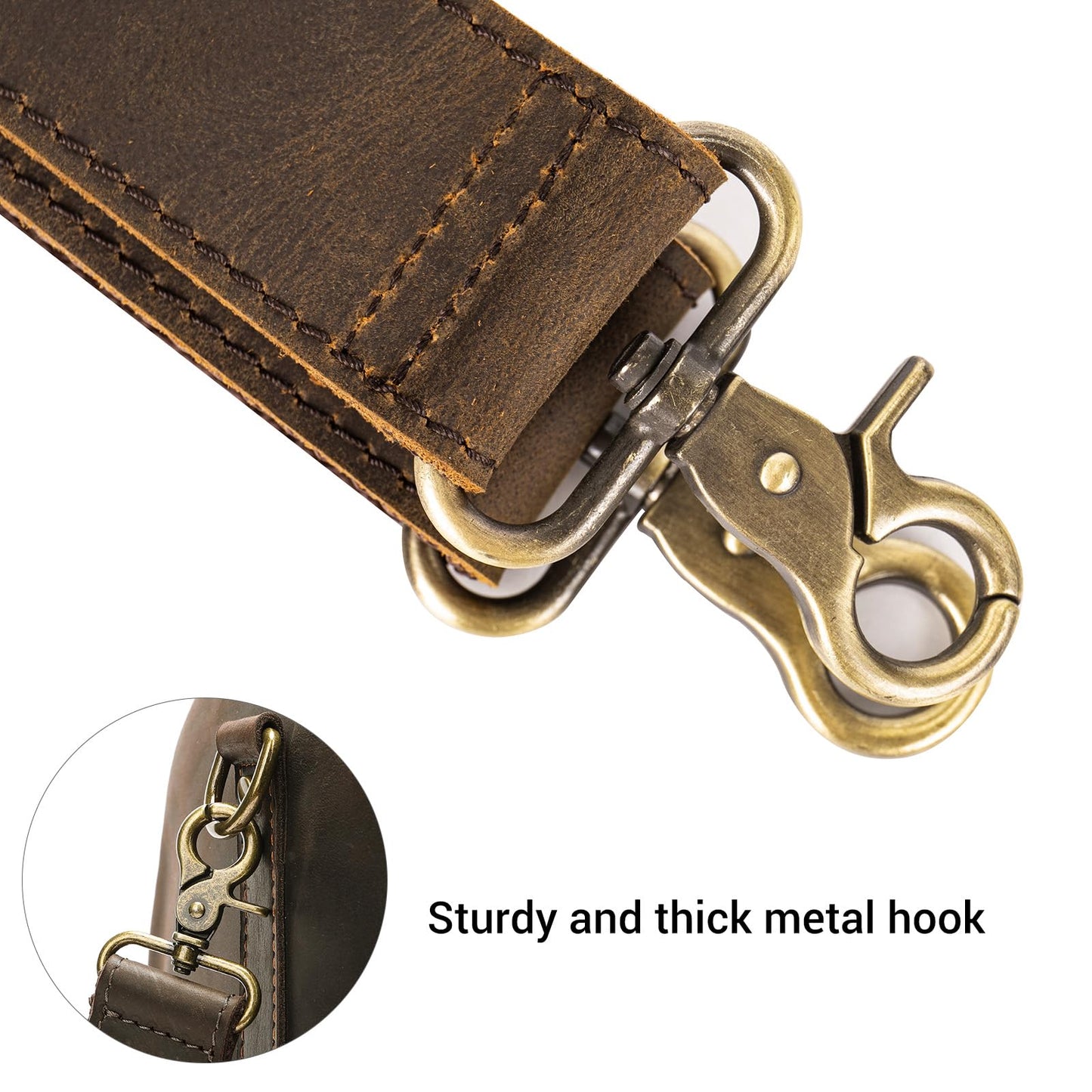 MASIWEI Genuine Leather Bag Strap Replacement Shoulder Strap Adjustable with Padded for Duffel Bag, Crossbody Bag, Laptop Bag, Briefcase, Messenger Bag,Coffee