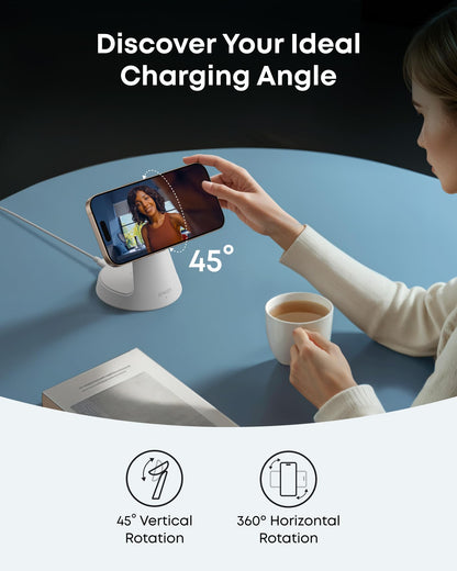 Anker MagSafe Charger Compatible, MagGo 3-in-1 Charging Station, Nano Charging Stand, Qi2 Certified 15W Magnetic Wireless Charger Dock, for iPhone17/16/15/14, Apple Watch,AirPods (Adapter Included)