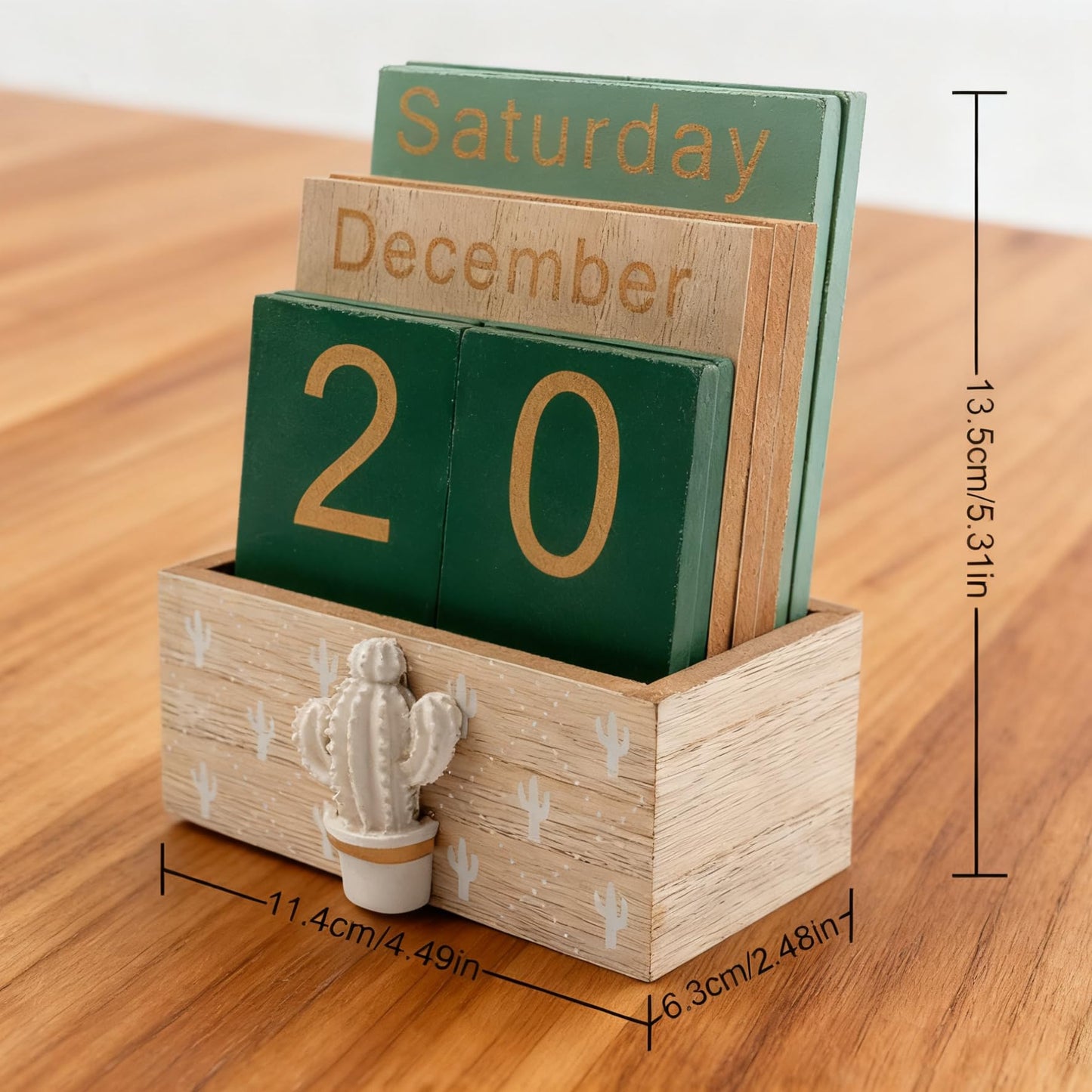 Notakia Perpetual Calendar, Wooden Calendar for Home Office Desk Accessories Vintage Wood Block Calendar(Green)