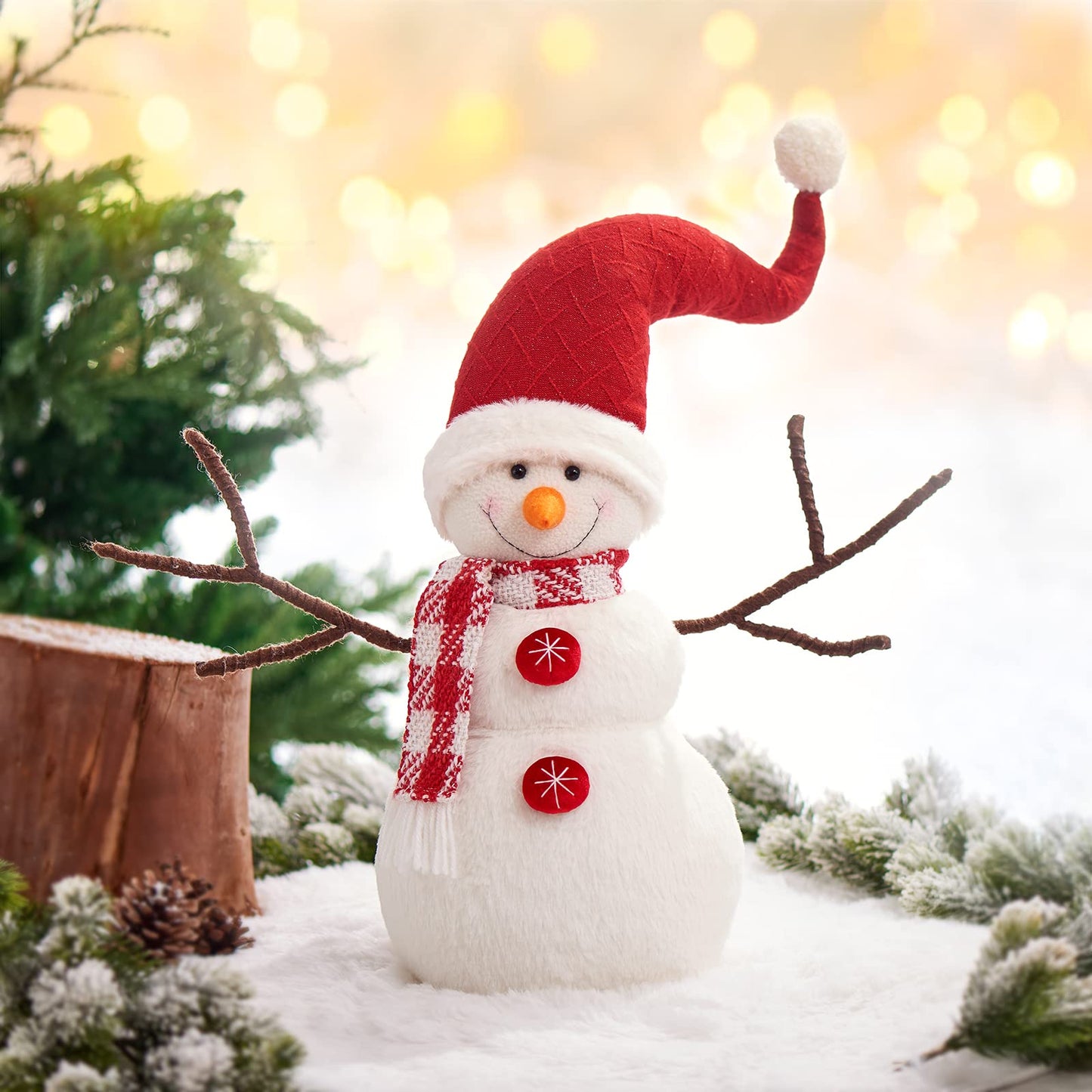 WORLDECO Snowman Christmas Decorations with Bowler Hat, Xmas Handmade Plush Ornaments for Indoor, Home and Holiday