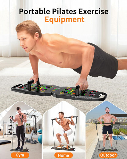 Push UP Board, Pilates Bar & Fitness Accessories, 25 in 1 Foldable Push up Bar at Home Gym, Workout Exercise Professional Push Up Strength Training Equipment for Man and Women