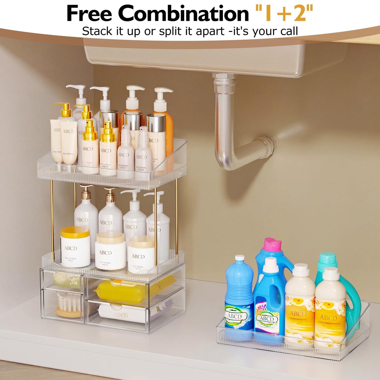 SNSLXH Makeup Organizer Bathroom Storage- 4 Tier 4 Drawer Makeup Storage, Transparent Clear Cosmetics Organiser, Ideal for Cosmetic Perfume Skincare, for Countertop, Bathroom, Office Supplies, Dresser