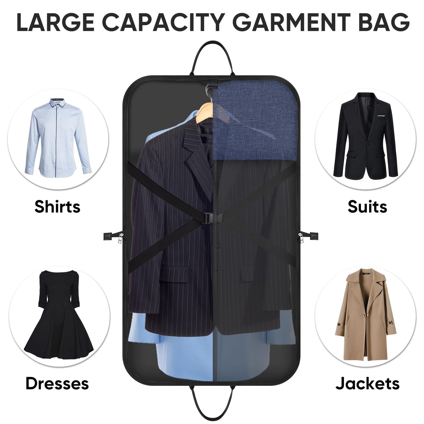 BALEINE Travel Garment Bag, Travel Suit Bag for Men, Water Resistant Carry on Garment Bag for Hanging Clothes, Garment Duffel Bag for Travel Business (Blue)